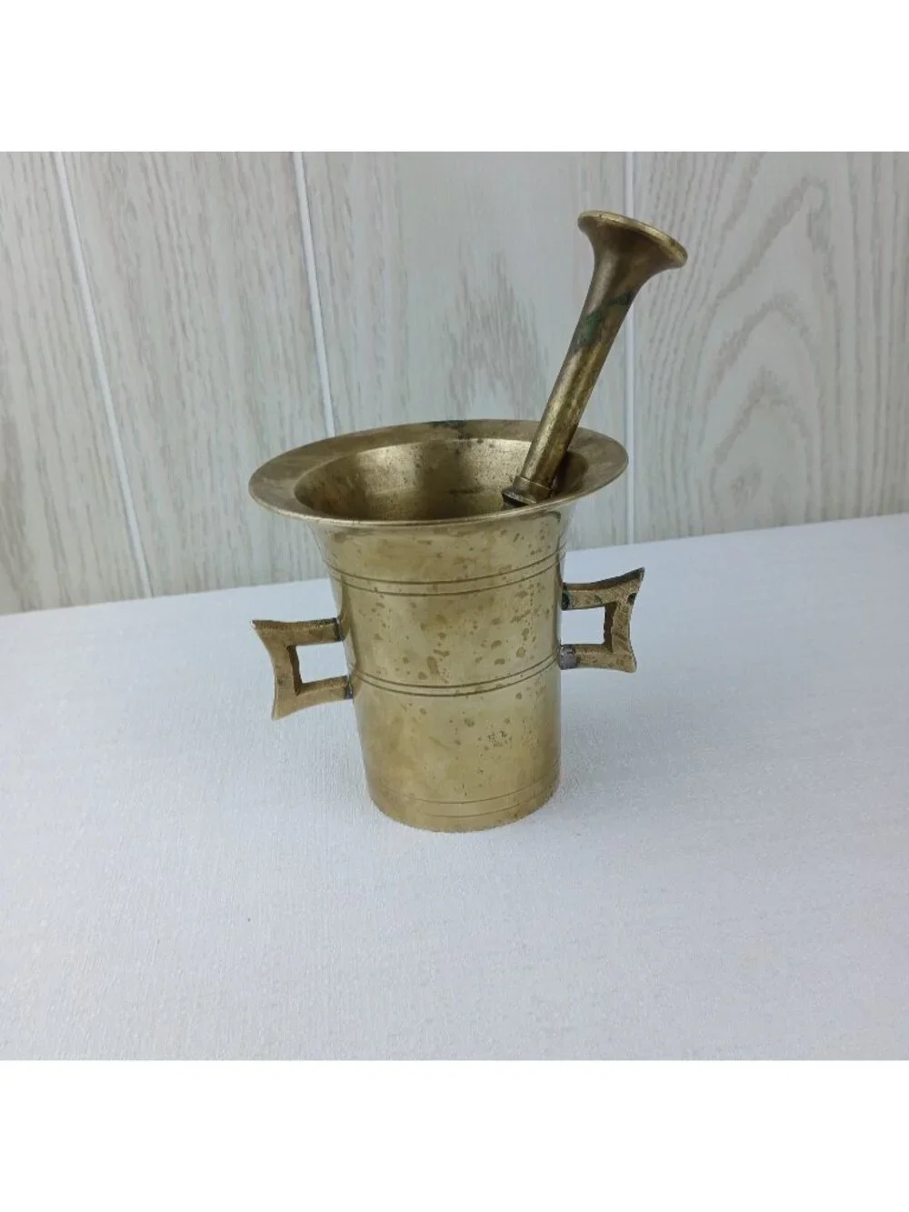 Vintage Mortar & Pestle Heavy Solid Brass Pharmacy Apothecary Bowl Set